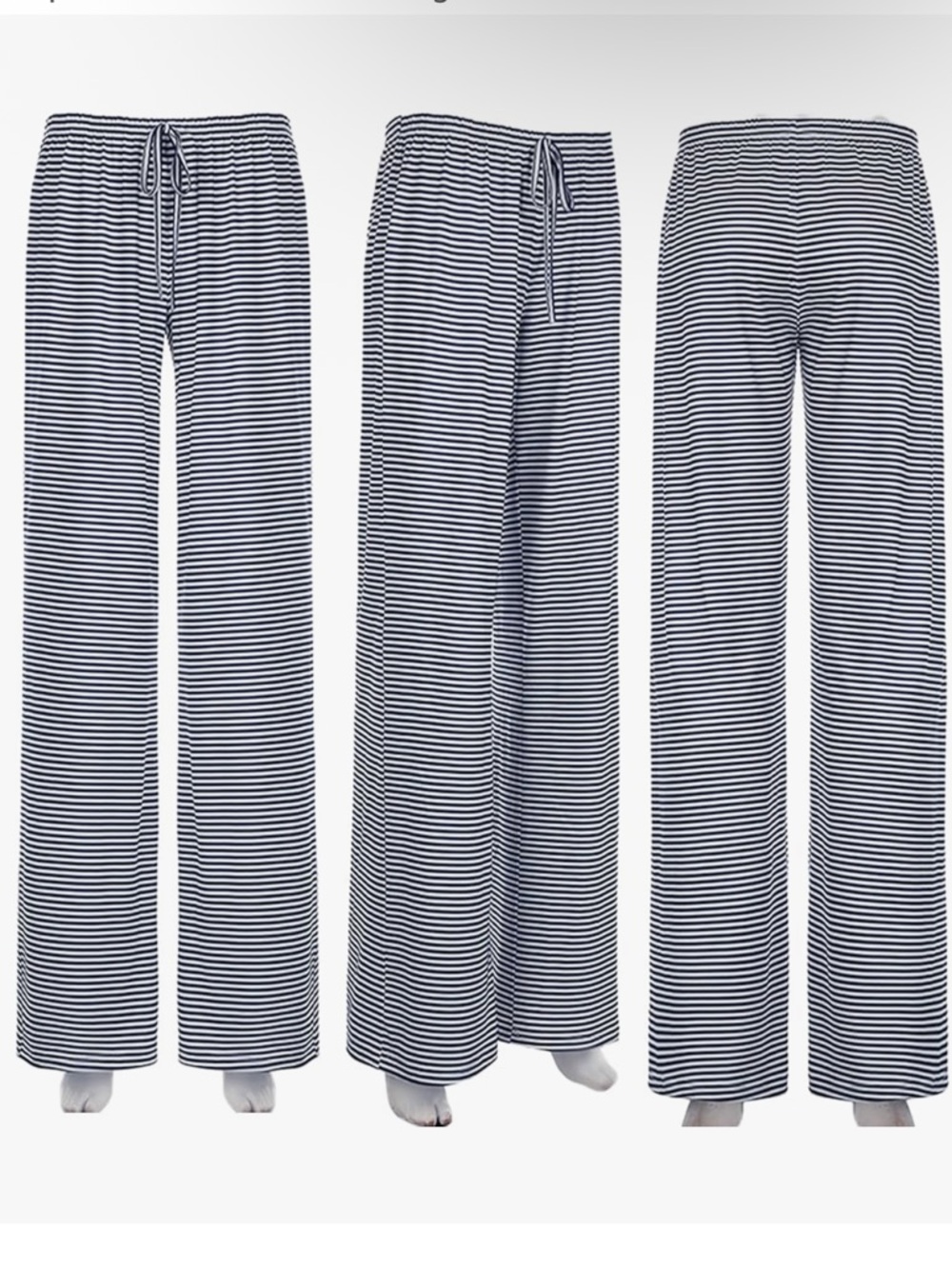 Striped Wide-Leg Lounge Pajama Pants - Navy & White